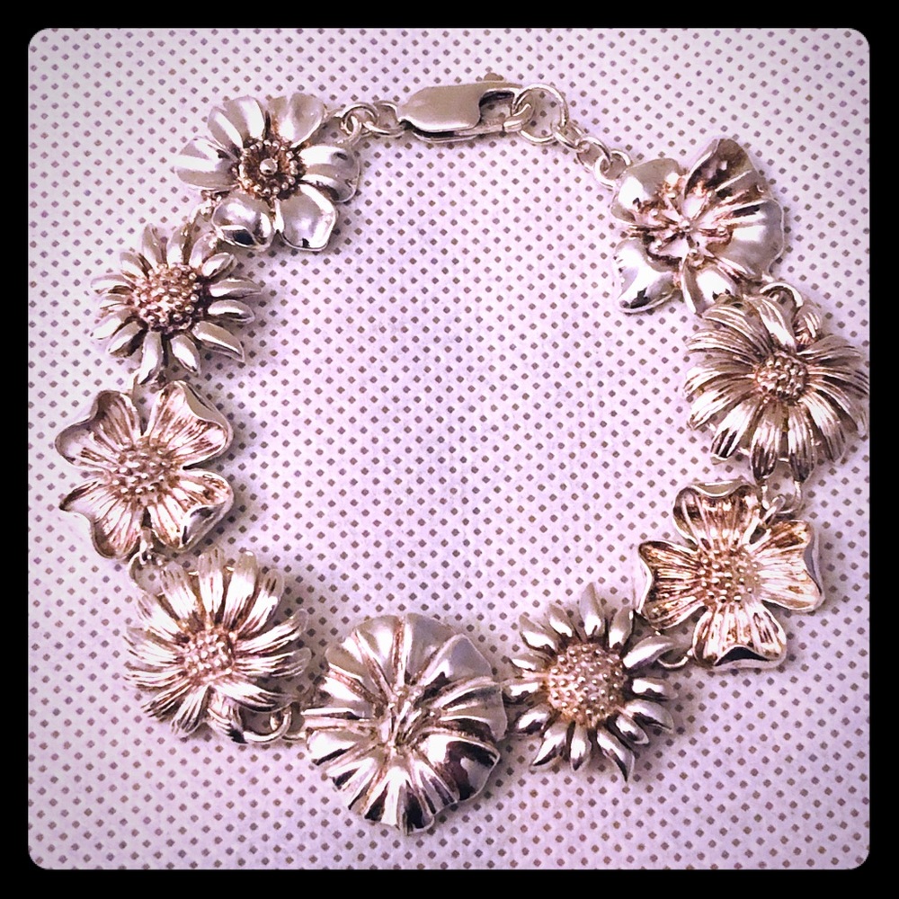 Vintage Sterling Flower Bracelet